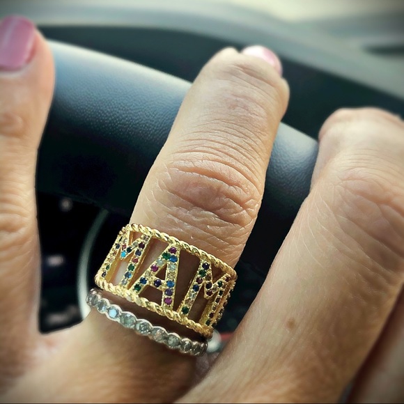 Gold Pave Rainbow Letter Ring - Picture 2 of 10